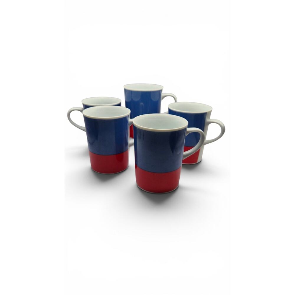 Viva by ISC Set of 5 Modern Color Block Coffee Mugs Blue Red Cups